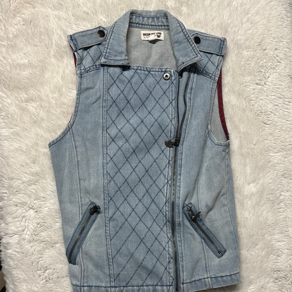 Blue Quilted Denim Vest